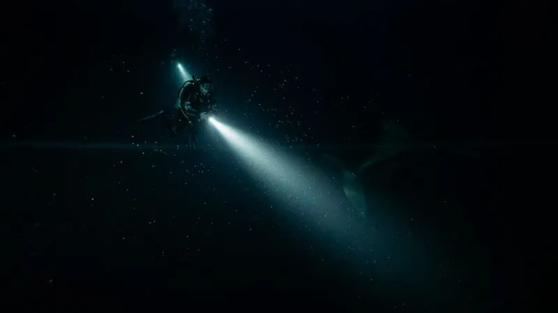 Cinematic style example scene: Why the deep ocean at night is terrifying