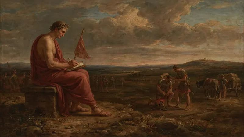 Classical Painting style example scene: Stoic lessons from Marcus Aurelius