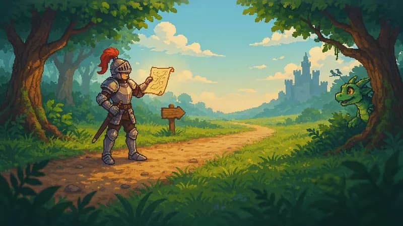 Pixel Art style example scene: A knight's quest, a story for kids