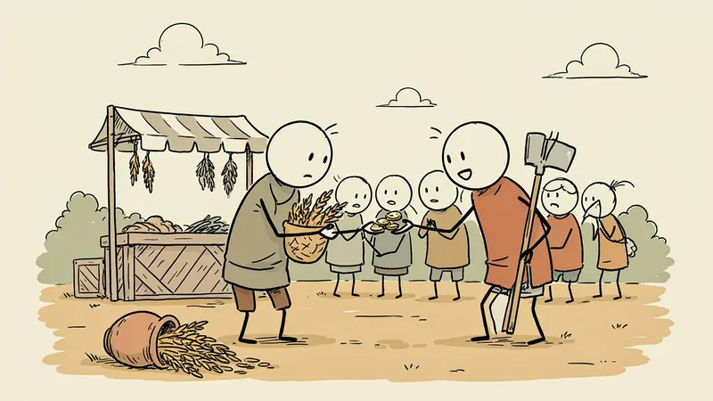 Stick Figures style example scene: How money was invented