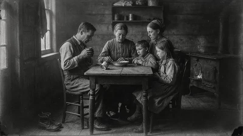 Vintage Archive style example scene: How families got through the Great Depression