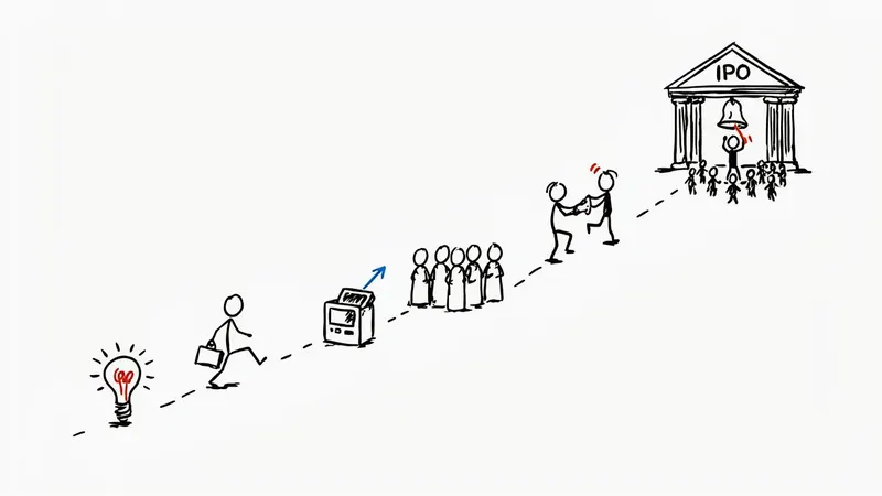 Whiteboard style example scene: How a startup goes from idea to IPO